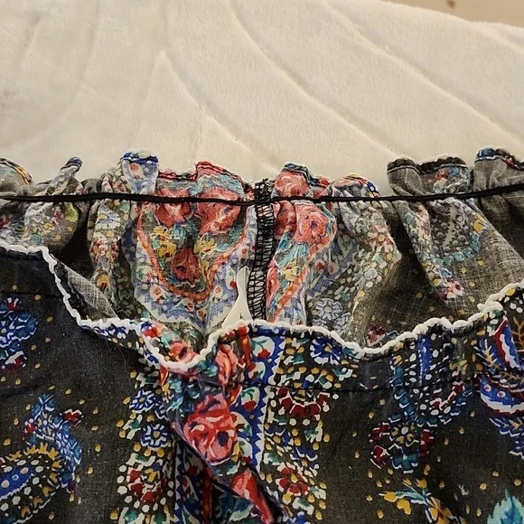 Vintage Kayser Floral Paisley Off-Shoulder Rouched Empire Waist Long Dress. Med. - Picture 3 of 10